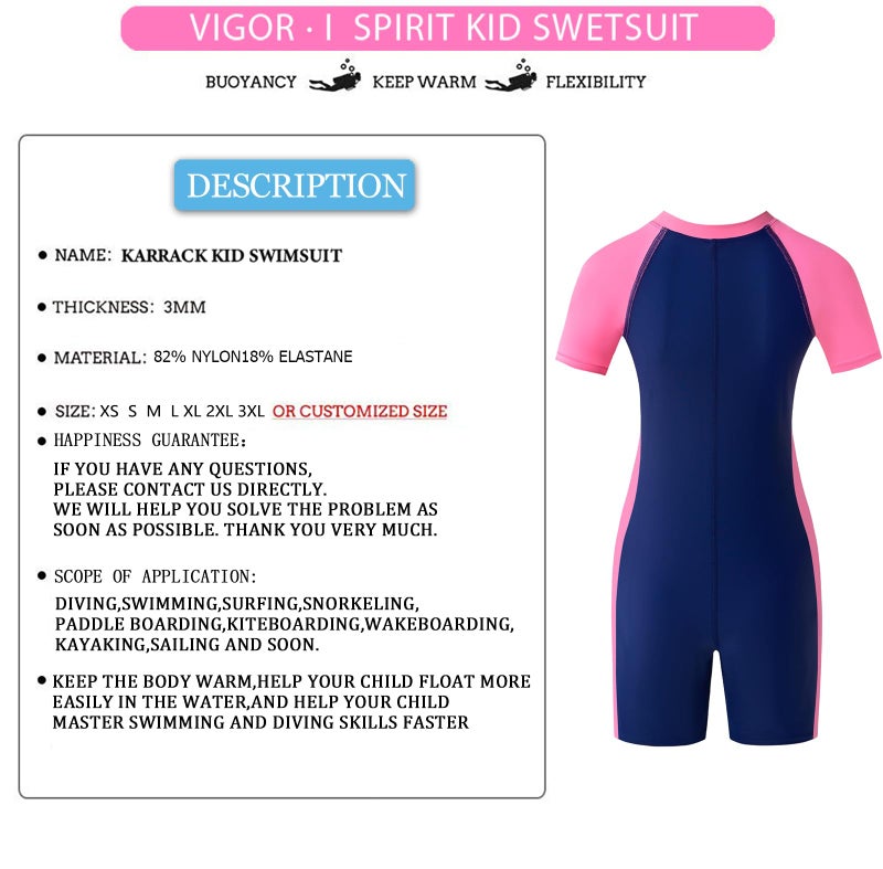 karrack Girls and Boys One Piece Rash Guard Swimsuit Kid Water Sport Short Swimsuit UPF 50+ Sun Protection Bathing Suits Blue-Pink (Size 8-10Years) - Image 3